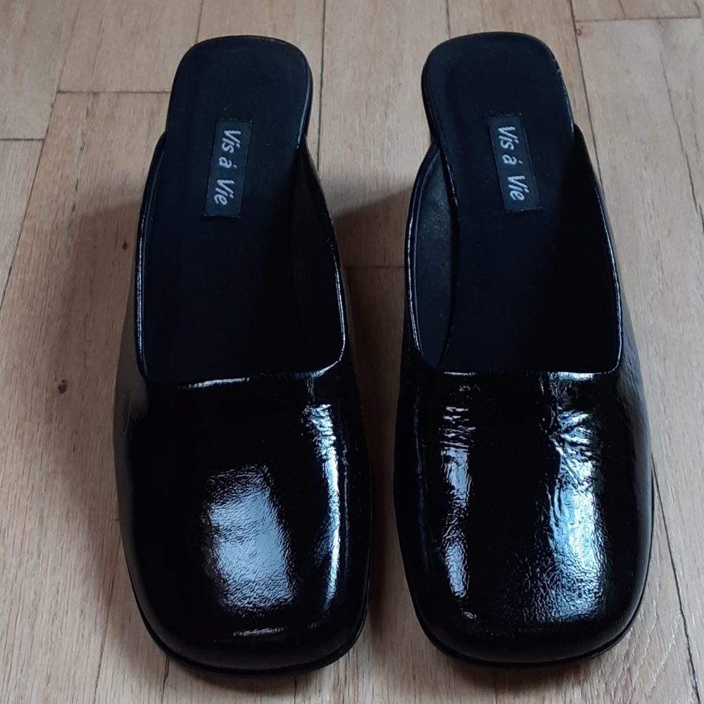 Black Vis a  Vie Crinkled Patent Black Leather
